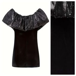 NWT. Zara Black Velvet Sequin Mini Dress. Size L.
